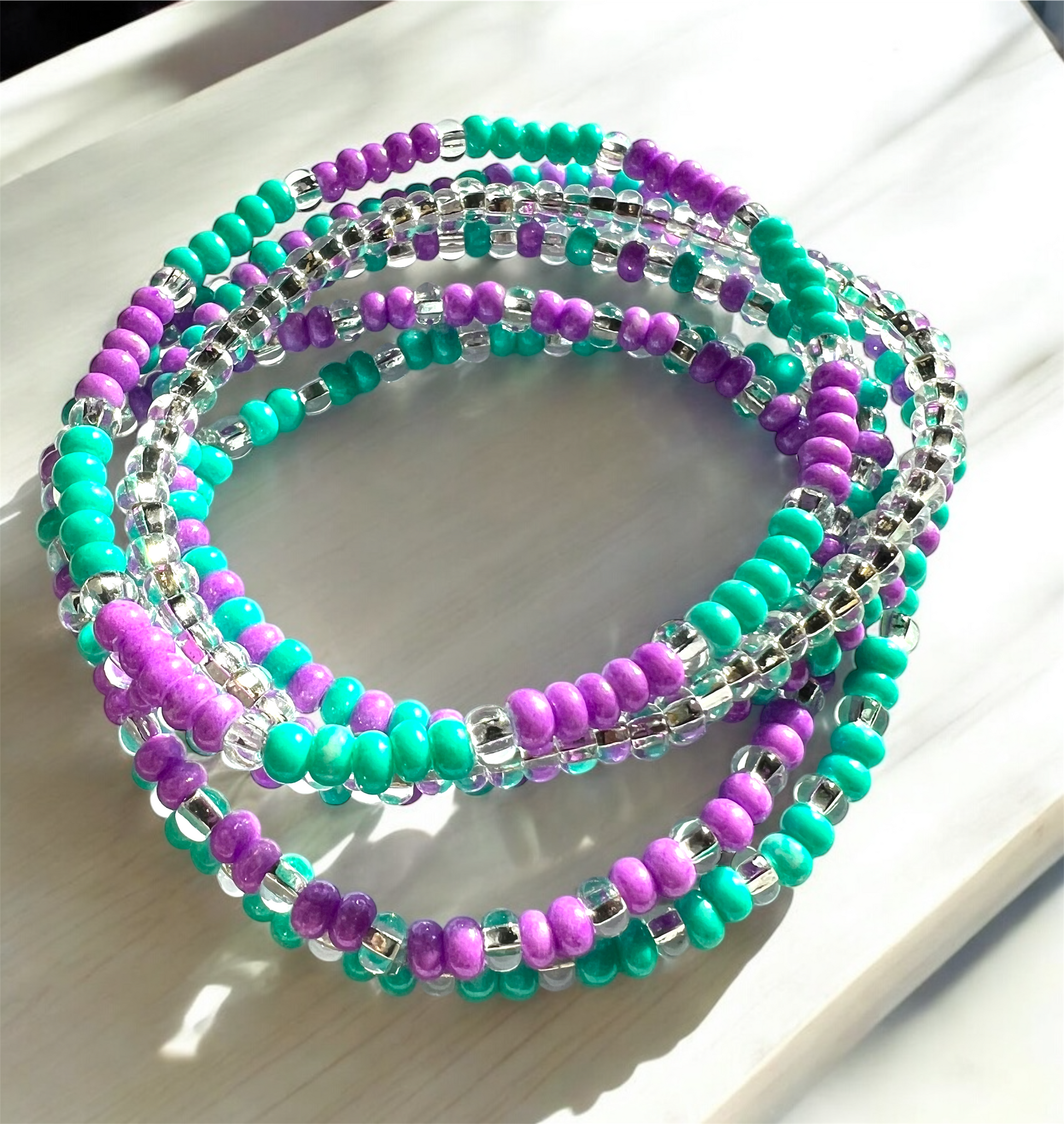 6pc Purple, Turquise, Clear Bracelets Set-1