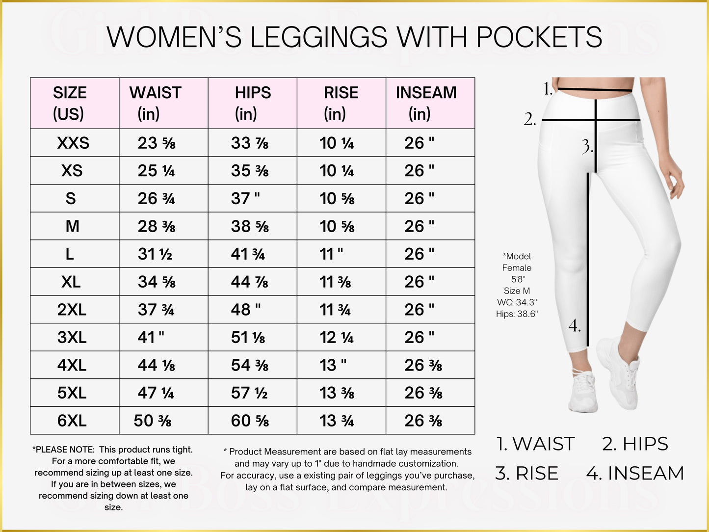 Women's AOP Leggings Size Guide