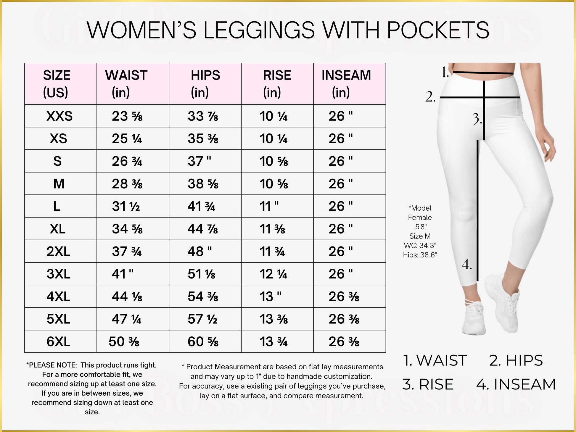 Women's AOP Leggings Size Guide