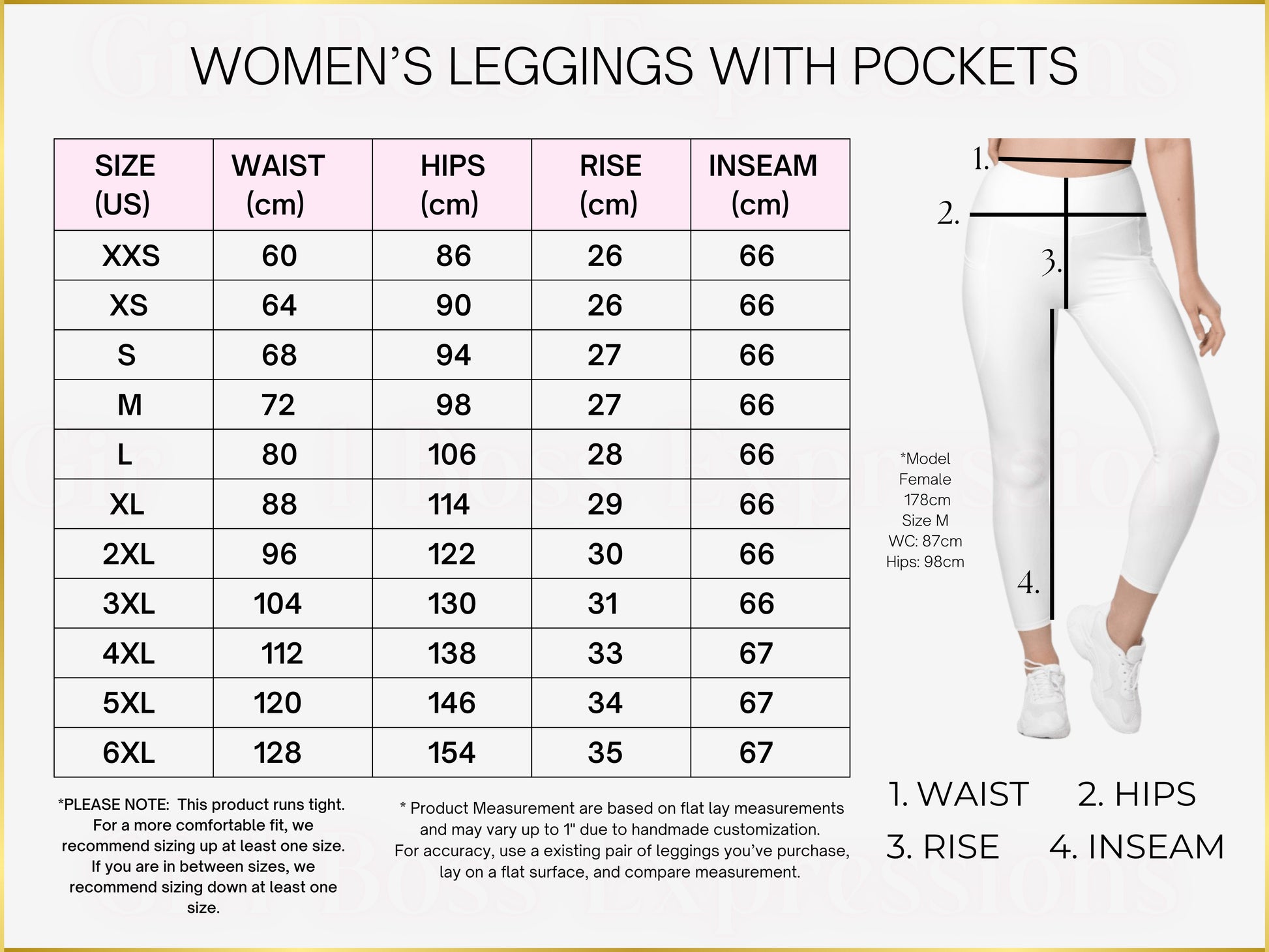 Women's AOP Leggings Size Guide