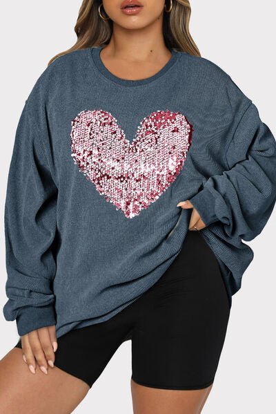 Plus Size Sequin Heart Sweatshirt - Girl Boss Expressions
