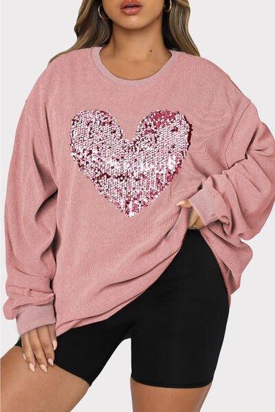 Plus Size Sequin Heart Sweatshirt - Girl Boss Expressions