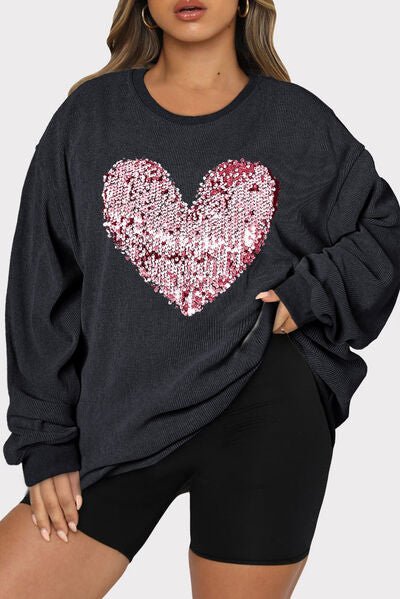 Plus Size Sequin Heart Sweatshirt - Girl Boss Expressions